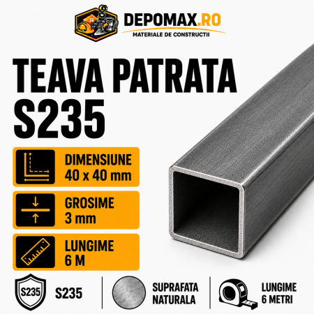 Teava patrata 40 x 40 x 3 mm, 6 metri